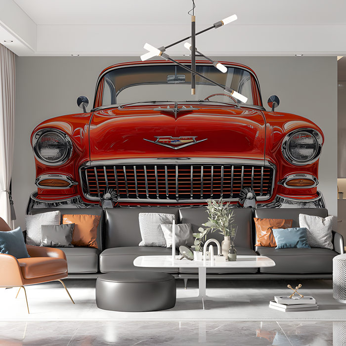 Classic Red Car Mural Wallpaper in Living Room | Various Colors (Red, Black, etc.) of Classic Red Car