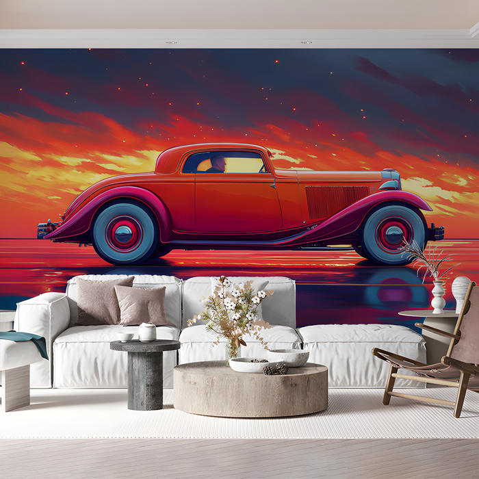 Classic Car in Motion Mural Wallpaper in Bedroom | Various Colors (Red, Blue, etc.) of Classic Car
