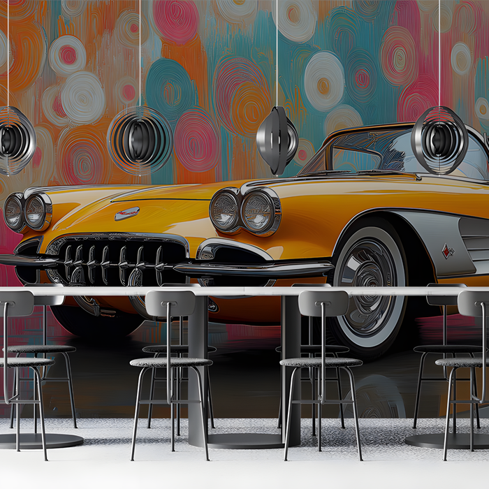 Yellow Classic Car Mural Wallpaper in Cafe | Various Colors (Yellow, Orange, etc.) of Yellow Classic Car