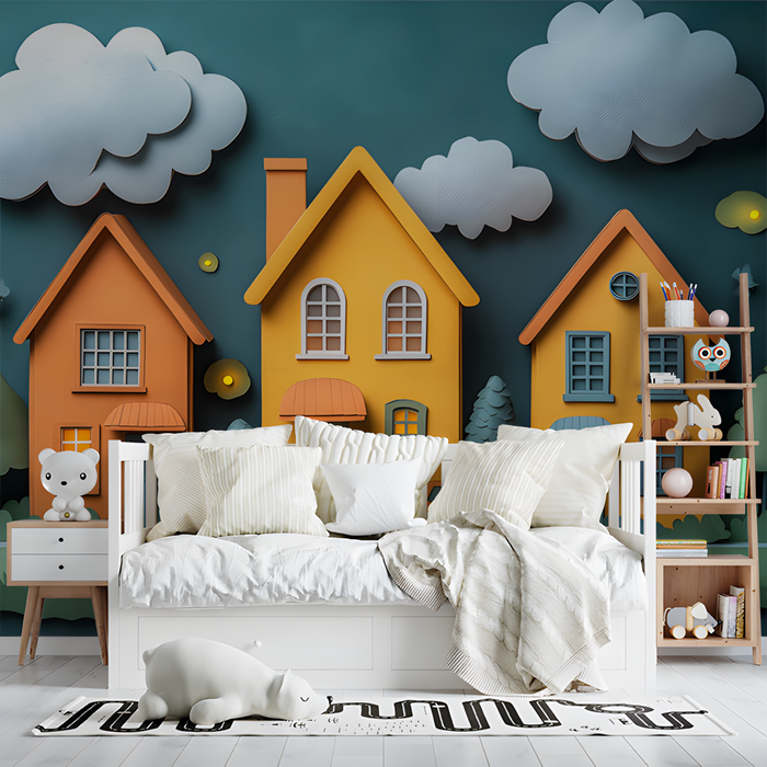 Colorful Houses Mural Wallpaper in Children¡¯s Room | Various Colors (Yellow, Orange, etc.) of Colorful Houses