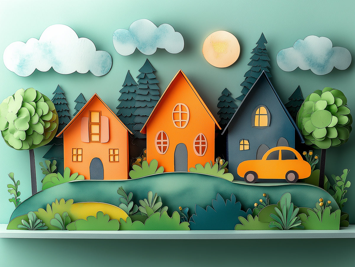 Colorful Houses Mural Wallpaper in Children¡¯s Room | Various Colors (Yellow, Orange, etc.) of Colorful Houses