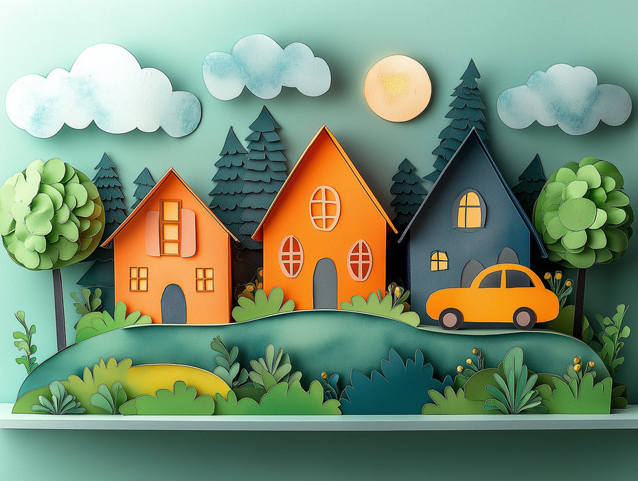 Colorful Houses Mural Wallpaper in Children¡¯s Room | Various Colors (Yellow, Orange, etc.) of Colorful Houses