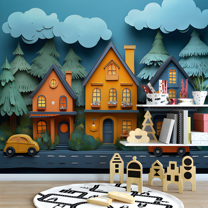 Colorful Houses Mural Wallpaper in Children¡¯s Room | Various Colors (Yellow, Orange, etc.) of Colorful Houses