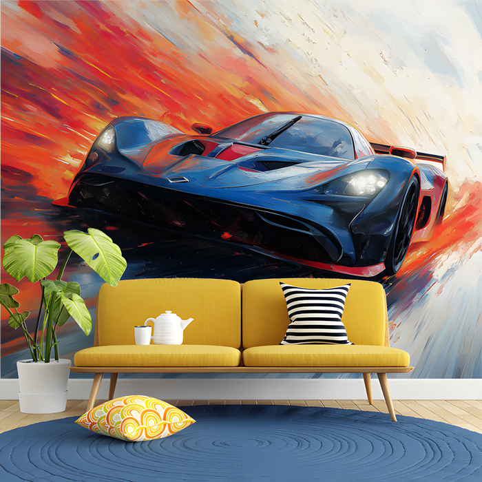 Racing Car in Motion Mural Wallpaper in playroom | Various Colors (Blue, Red, etc.) of Racing Car