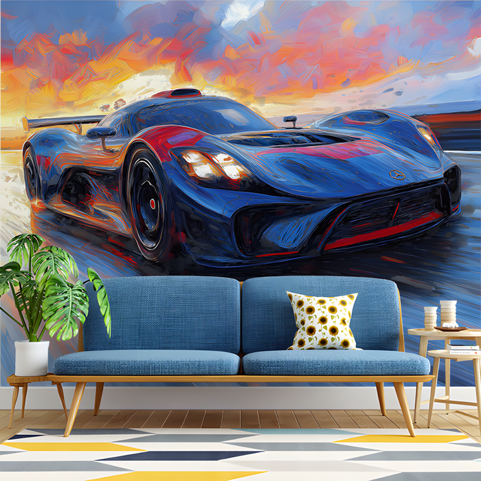 Racing Car in Motion Mural Wallpaper in playroom | Various Colors (Blue, Red, etc.) of Racing Car