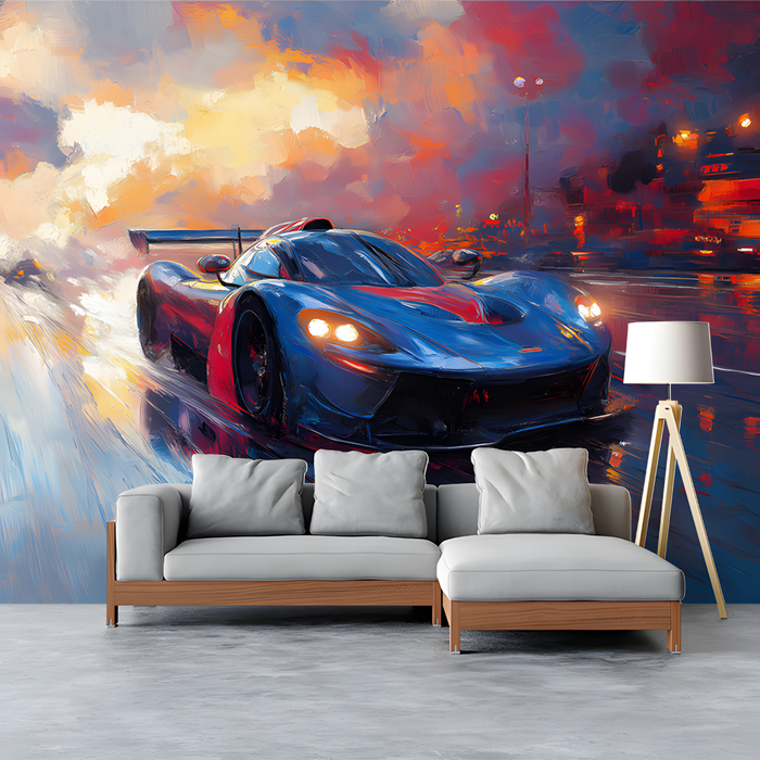 Racing Car in Motion Mural Wallpaper in playroom | Various Colors (Blue, Red, etc.) of Racing Car