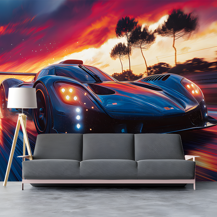 Racing Car in Motion Mural Wallpaper in playroom | Various Colors (Blue, Red, etc.) of Racing Car