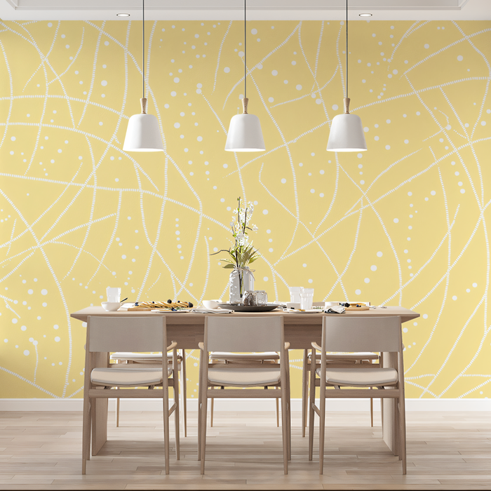 Yellow Abstract - Patterned Wallpaper in Dining Room