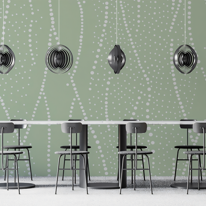Green Dotted Wallpaper in Dining Area