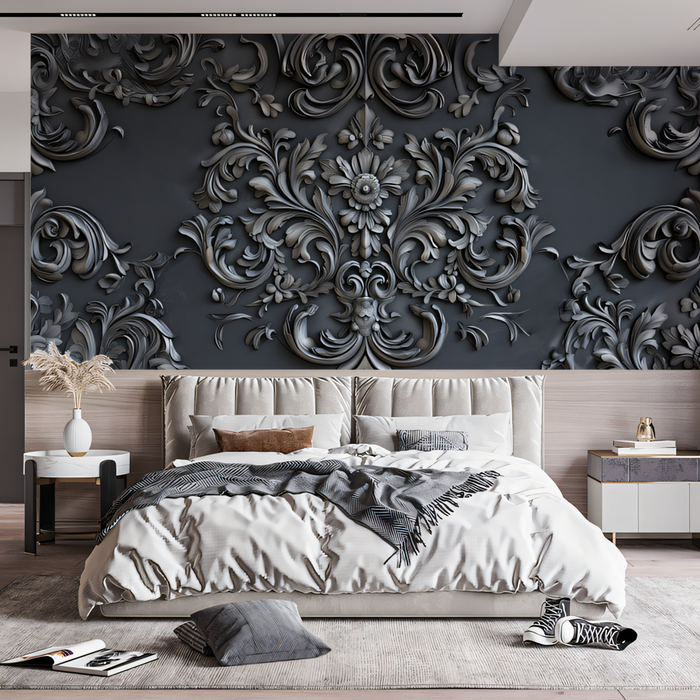Black and White Floral - Ornate Wallpaper in Conference Room