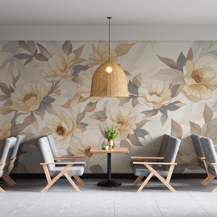 Neutral Floral - Patterned Wallpaper in Waiting Area