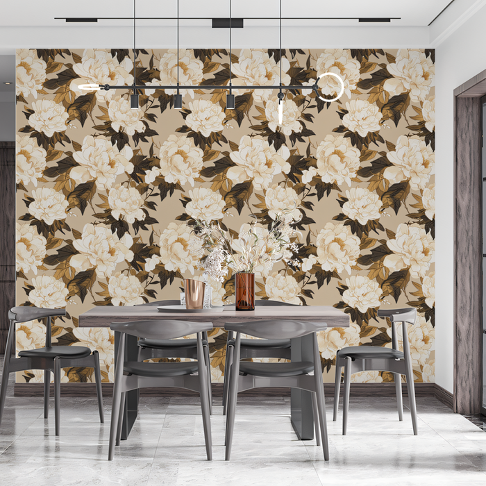 Neutral Floral - Patterned Wallpaper in Waiting Area