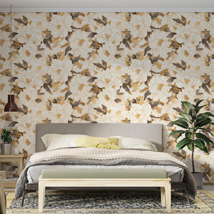 Neutral Floral - Patterned Wallpaper in Waiting Area