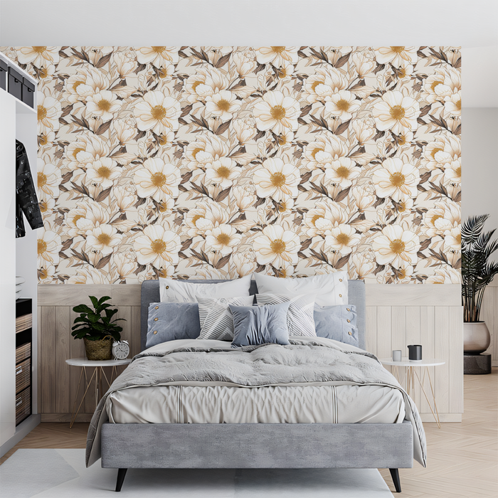 Neutral Floral - Patterned Wallpaper in Waiting Area