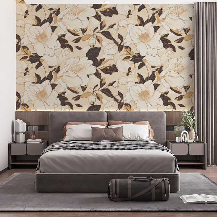 Neutral Floral - Patterned Wallpaper in Waiting Area