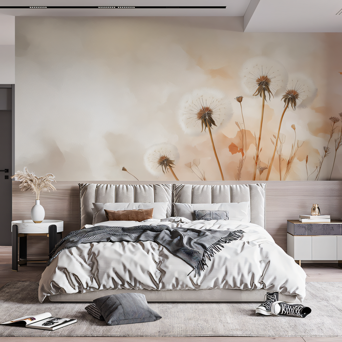 Soft - Hued Dandelion Wallpaper in Bedroom