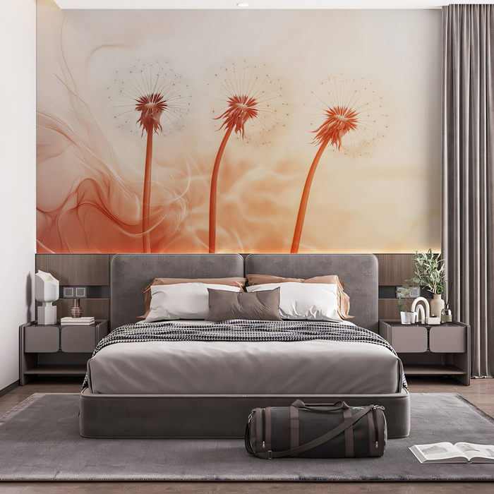 Soft - Hued Dandelion Wallpaper in Bedroom