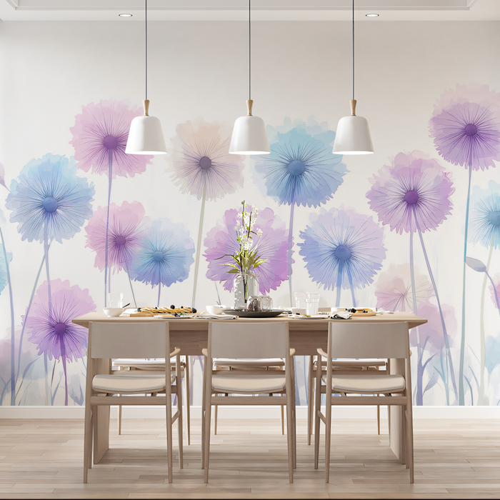 Pastel Dandelion Wallpaper in Dining Room