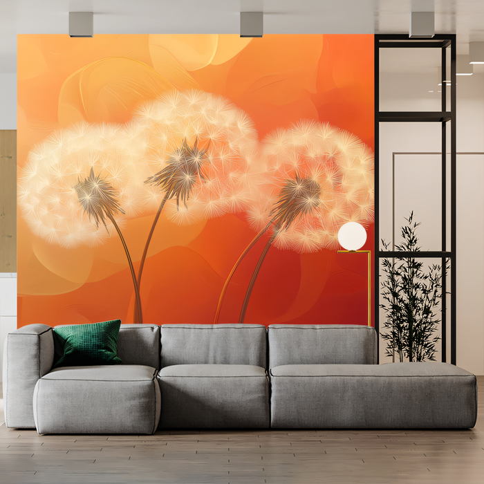 Orange - Hued Dandelion Wallpaper in Living Room