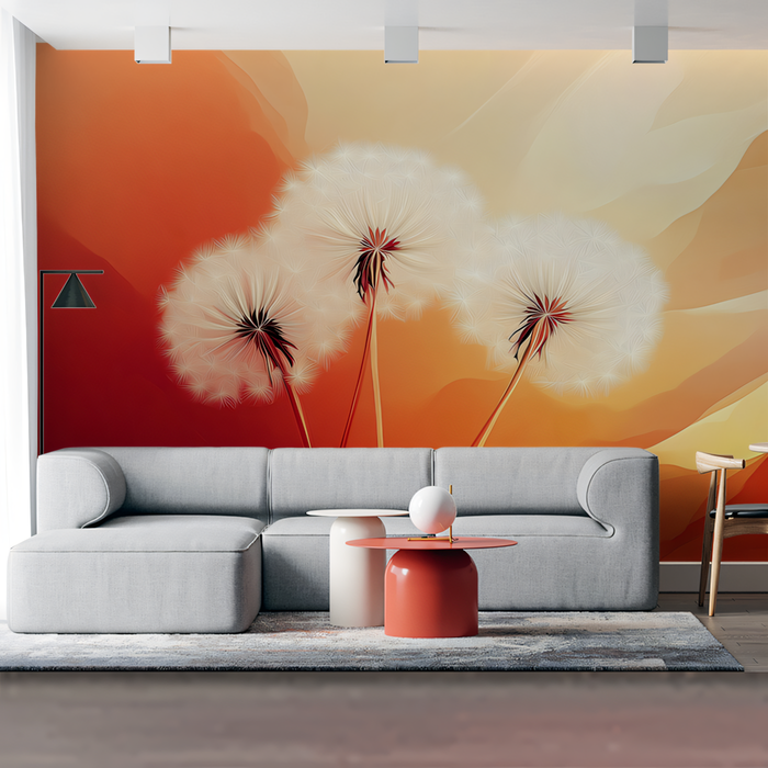 Orange - Hued Dandelion Wallpaper in Living Room