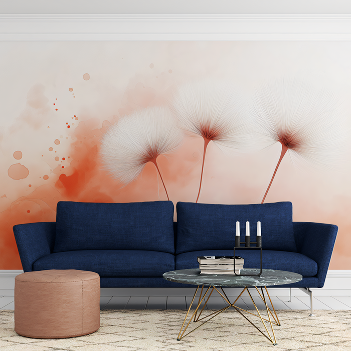 Orange - Hued Dandelion Wallpaper in Living Room