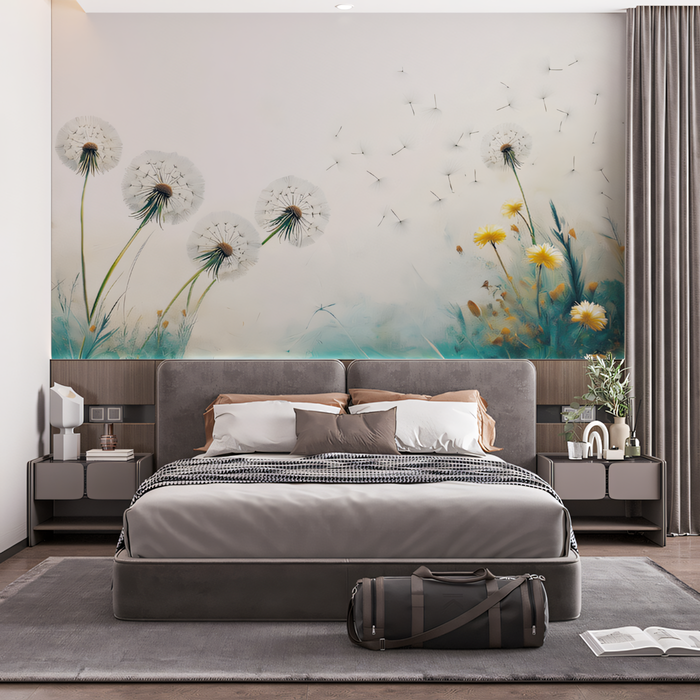 Floating Dandelion Seeds Wallpaper in Bedroom