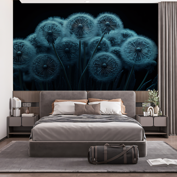 Blue - Toned Dandelion Wallpaper in Bedroom