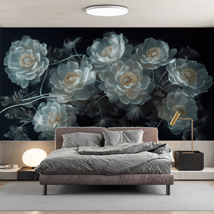 Dark - Floral Wallpaper in Bedroom