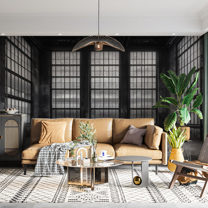 Black and White Windows Mural Wallpaper | Black, White, Gold