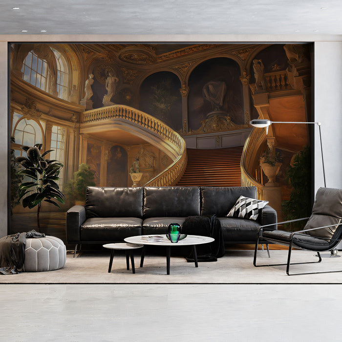 Baroque Staircase Mural Wallpaper | Brown, Gold, Cream