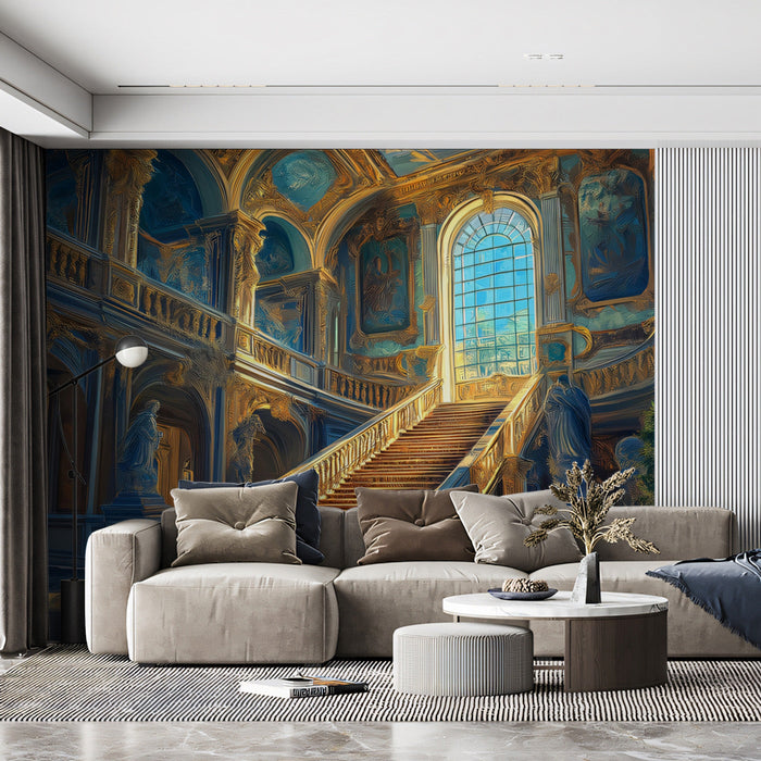 Baroque Staircase Mural Wallpaper | Brown, Gold, Cream