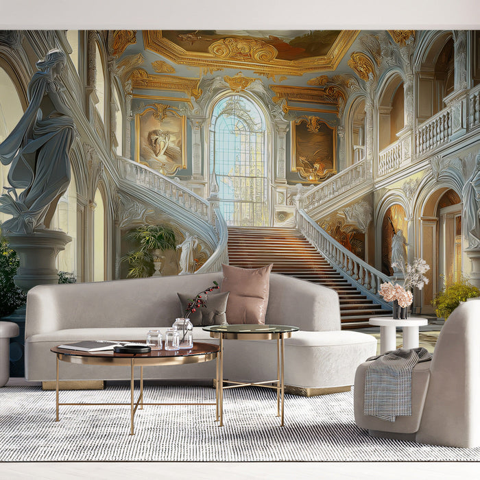 Baroque Staircase Mural Wallpaper | Brown, Gold, Cream