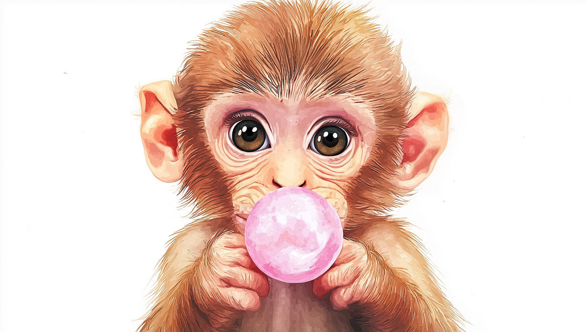 Bubbling Monkey Mural Wallpaper | Brown, Pink