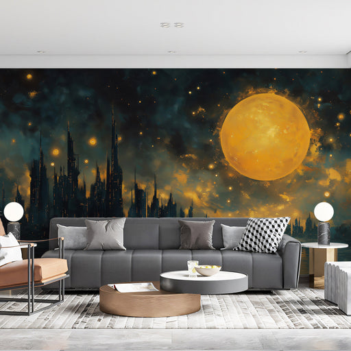 Galactic Metropolis Mural Wallpaper | Yellow, Blue, Black