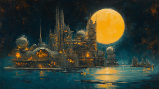 Galactic Metropolis Mural Wallpaper | Yellow, Blue, Black