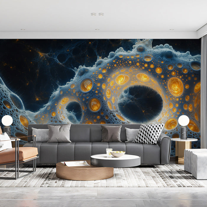 Cosmic Cellular Mural Wallpaper | Blue, Yellow, Black