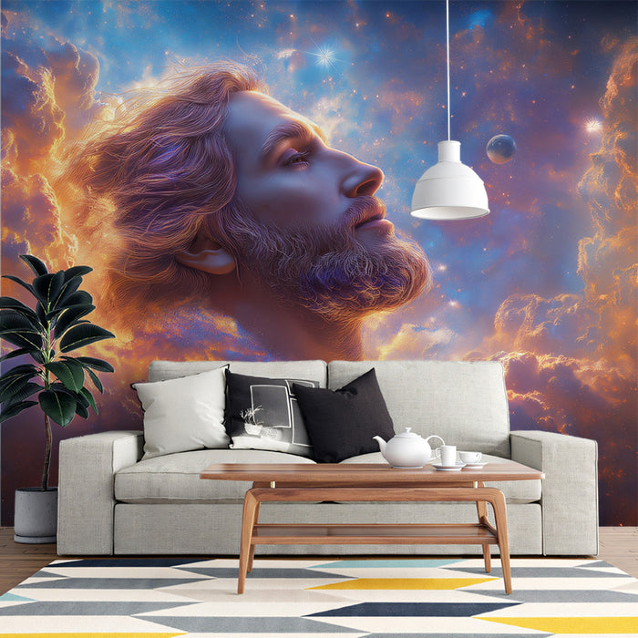Cosmic Portrait Mural Wallpaper | Orange, Blue, Purple