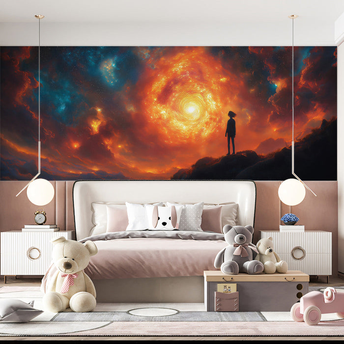 Cosmic Solitude Mural Wallpaper | Orange, Black, White
