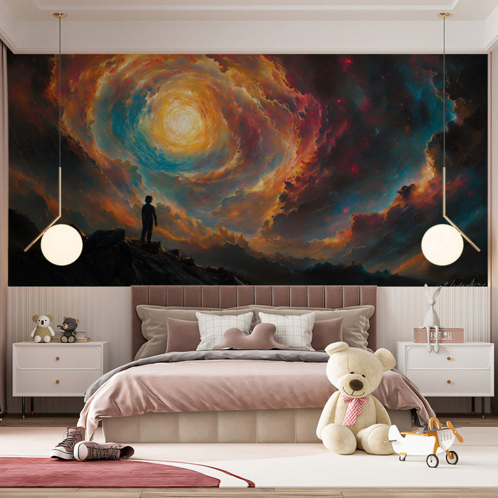 Cosmic Solitude Mural Wallpaper | Orange, Black, White