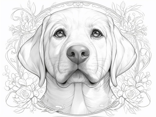 Golden Retriever Mural Wallpaper | Black - and - White with Floral Elements