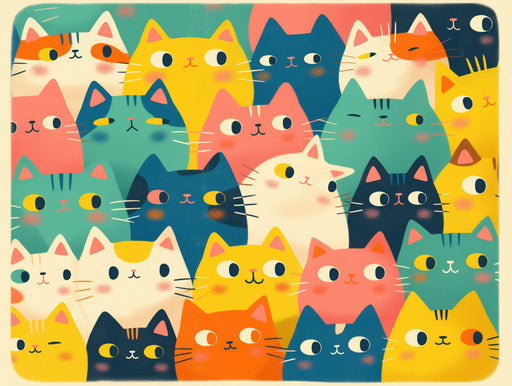 Multicolored Cat Mural Wallpaper | Bright Colors with Multiple Cat Faces