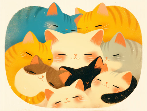 Multiple Cats Mural Wallpaper | Pastel Colors with Cuddling Cats