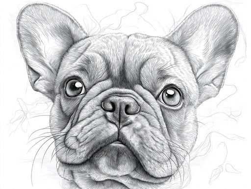 French Bulldog Mural Wallpaper | Black - and - White with Subtle Line Elements