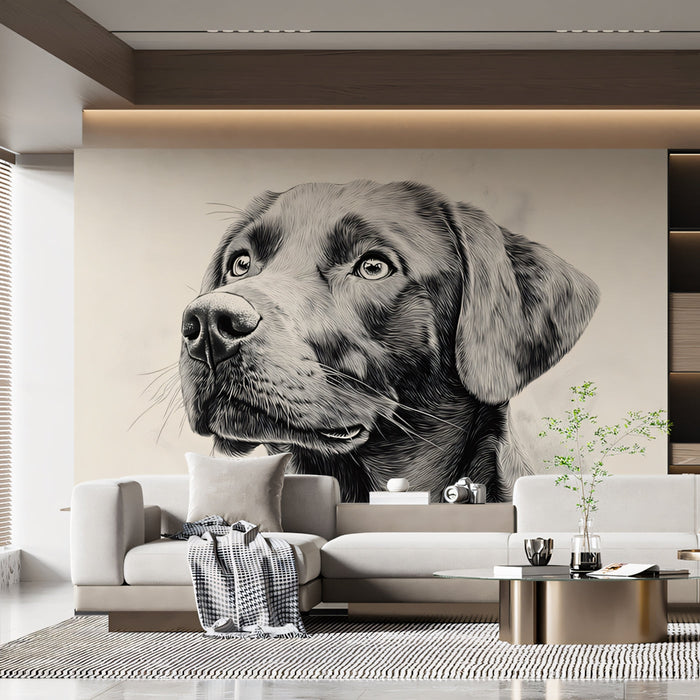 Labrador Retriever Mural Wallpaper | Black - and - White with Neutral Background