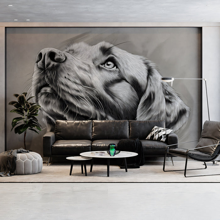 Labrador Retriever Mural Wallpaper | Monochromatic with Close - up Detail