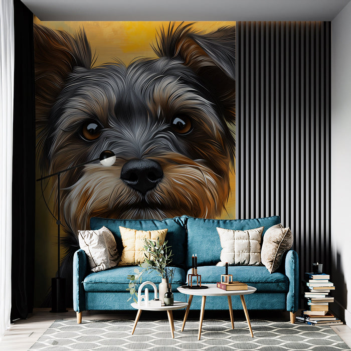 Yorkshire Terrier Mural Wallpaper | Colorful with Golden Background