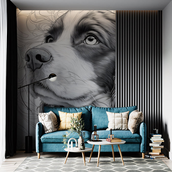 Cocker Spaniel Mural Wallpaper | Black - and - White with Flowing Fur