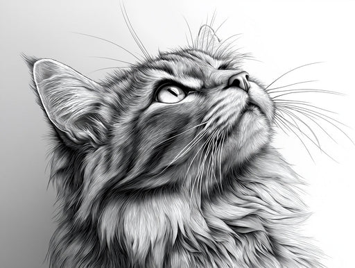Gray Cat Mural Wallpaper | Black - and - White with Upward Gaze