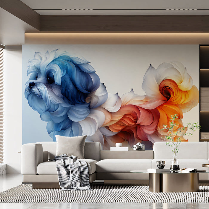 Abstract Dog Mural Wallpaper | Soft Color Palette with Floral - like Fur