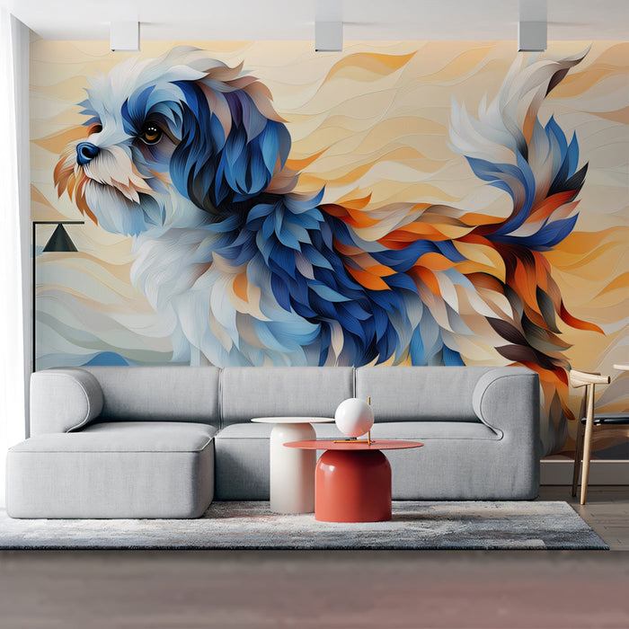 Abstract Dog Mural Wallpaper | Soft Color Palette with Floral - like Fur